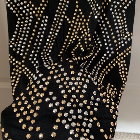 Forever 21 Black Stretch Racerback Scoop Neck Tank Gold Silver Studded - Picture 10 of 11